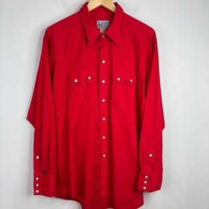 VTG Rockmount Ranch Wear Pearl Snap Shirt L Red 60s Western Cowboy Rodeo USA Tru